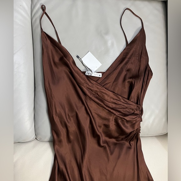 Zara Women’s Satin Effect V Neck Strappy Midi Dress - Size XL - Picture 7 of 13